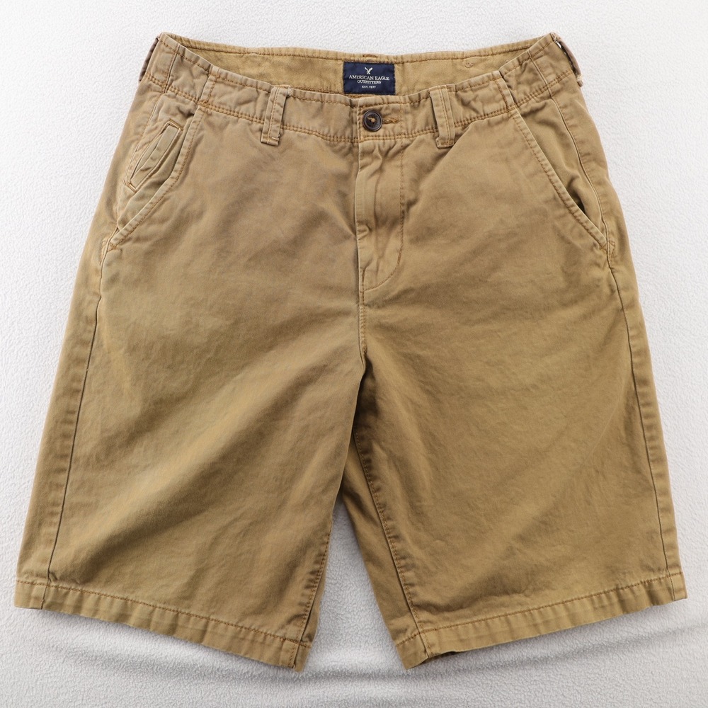 American Eagle Longboard Khaki Shorts Mens 32 Tan Cotton Twill Chino Relaxed Fit